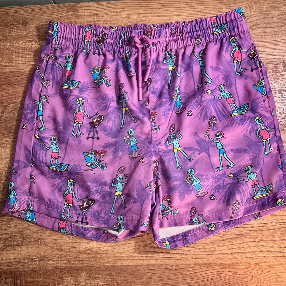 Kids Swim Trunks with Fun Print - Alien Purple.‎ Compression Liner